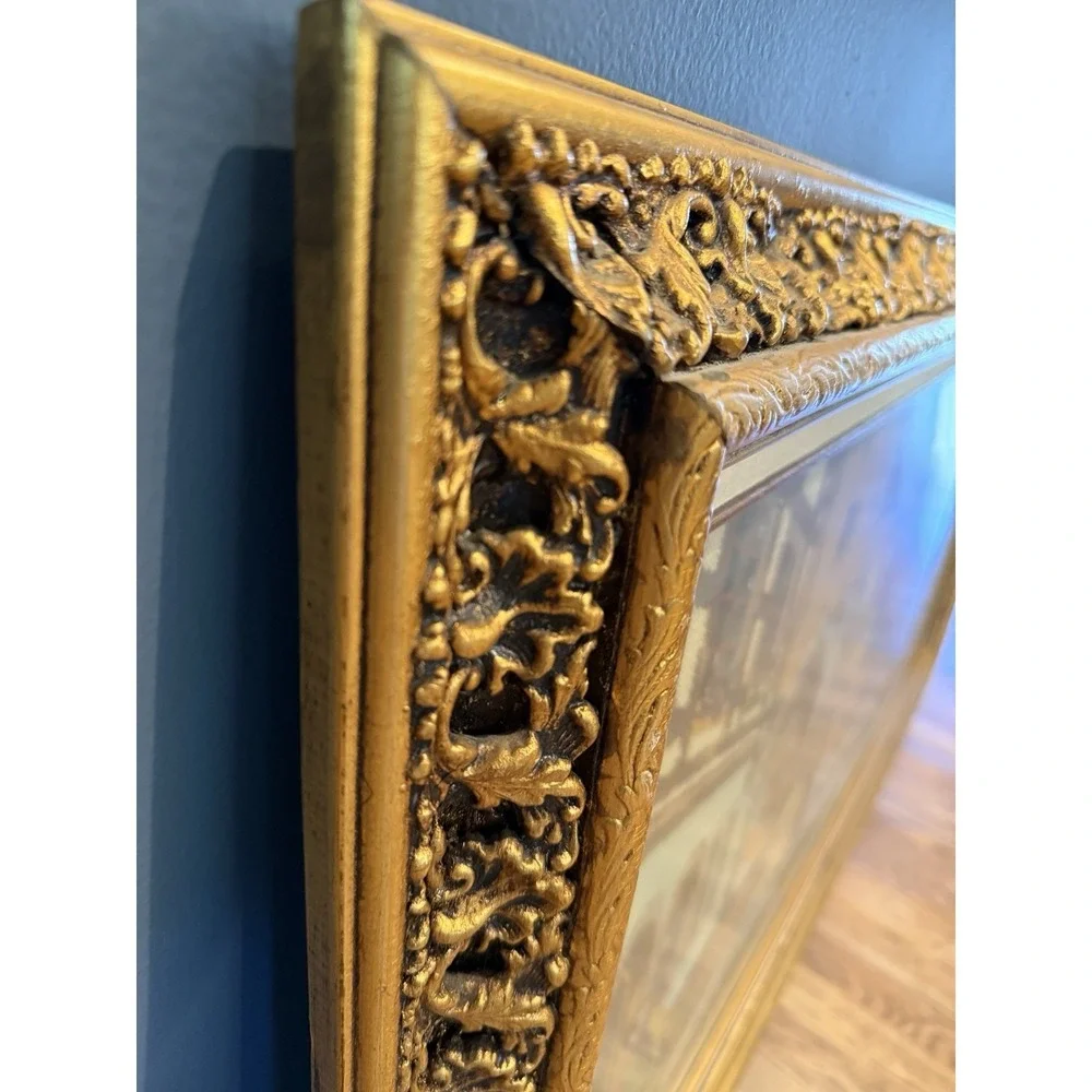 Vintage Huge Victorian Scenery Needlepoint Wall Art Tapestry Framed 26.5